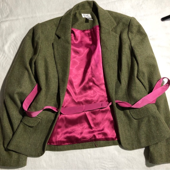 Lilly Pulitzer Wool Blend Green Pink bow Pinstriped Blazer Size S - Picture 7 of 8